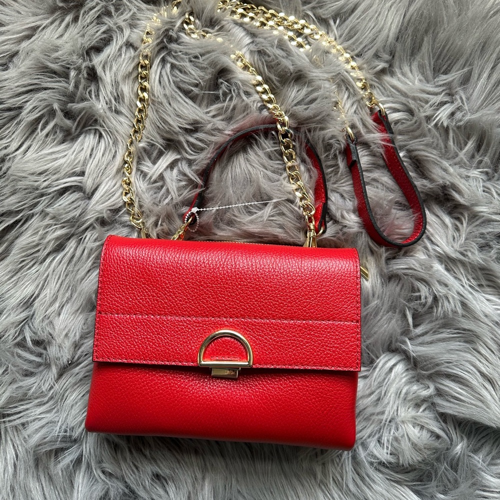 Isadora made in Italy red genuine leather crossbody bag with gold tone hardware